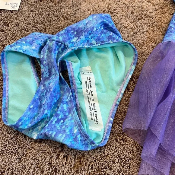 New 3 piece mermaid swim set top bottom tail girls 16 SO swimsuit xl new bikini - Picture 10 of 11